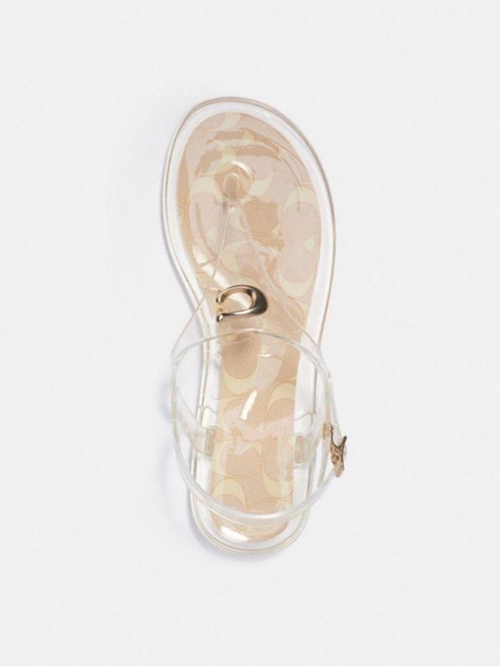 Coach Clear Jelly Thong Sandal in Nude and Gold Trim.. worn once.
